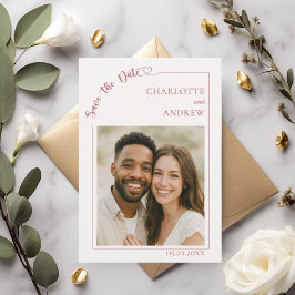 Elfenbensvit modern fotobryllopps Save the Date Spara Datumet