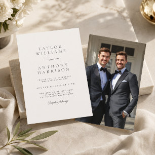 Elfenbensvit Modernt Elegant Foto Bröllop Inbjudningar