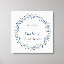 Elfenbensvit och marinblå Blommig välkomstskylt fö