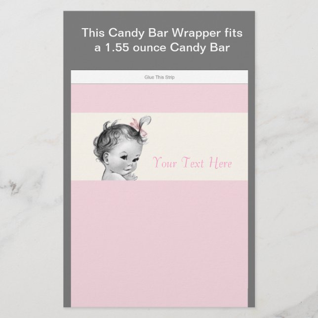 Elfenbensvit och rosa babyfest candybar omslag flygblad (Framsidan)