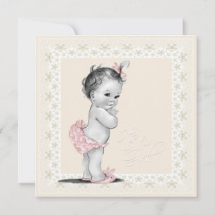 Elfenbensvit och rosa bebisflicka-babyshower inbjudningar
