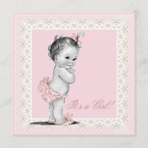 Elfenbensvit och rosa bebisflicka-babyshower inbjudningar