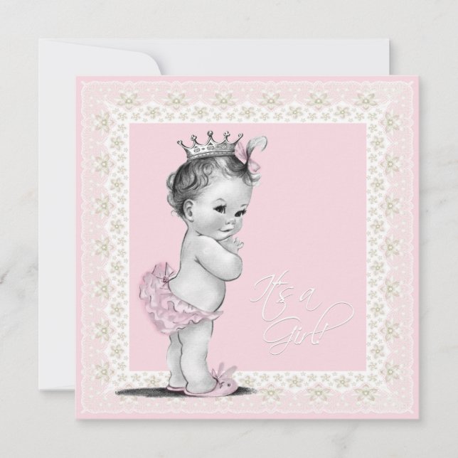 Elfenbensvit och rosa bebisflicka-babyshower inbjudningar (Framsida)