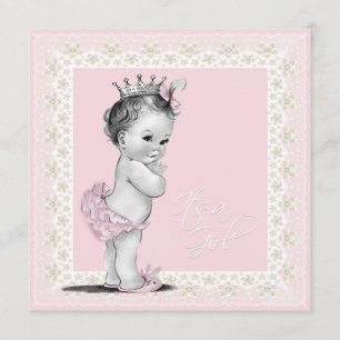 Elfenbensvit och rosa bebisflicka-babyshower inbjudningar