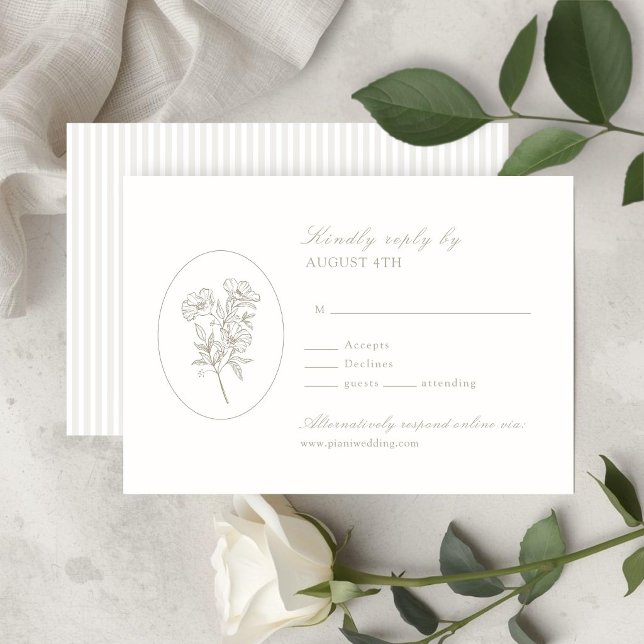 Elfenbensvit | Randig och blomsterformgiven bröllo OSA Kort (Skapare uppladdad)