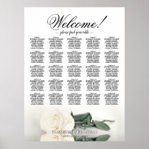Elfenbensvit Ros Elegant 25 Bordsplaceringsschema Poster