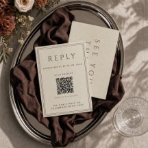 Elfenbensvit RSVP-kort för bröllop med QR-kod