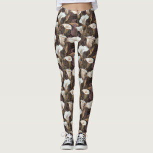 elfenbensvita Atletiska Calla liljor Glittrande Mo Leggings