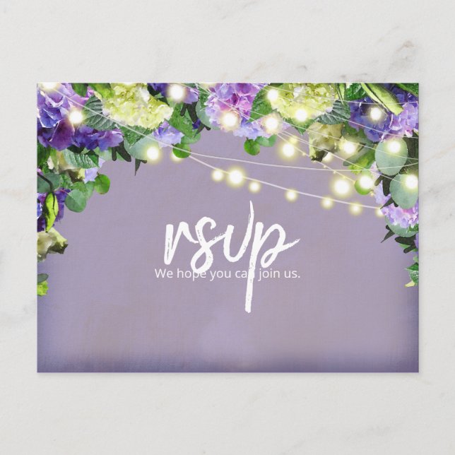 Elfenbensvita & Lila Hydrangeor | Lila  RSVP Vykort (Framsida)