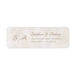 Elfenbensvita och beige Monogram Bröllops returadr Returadress Etikett