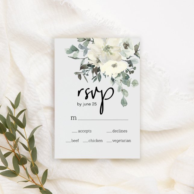 Elfenbensvita rosor Blommig bröllops-RSVP OSA Kort (Skapare uppladdad)
