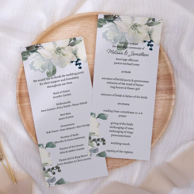 Elfenbensvita rosor Blommig bröllopsprogram Program (Skapare uppladdad)
