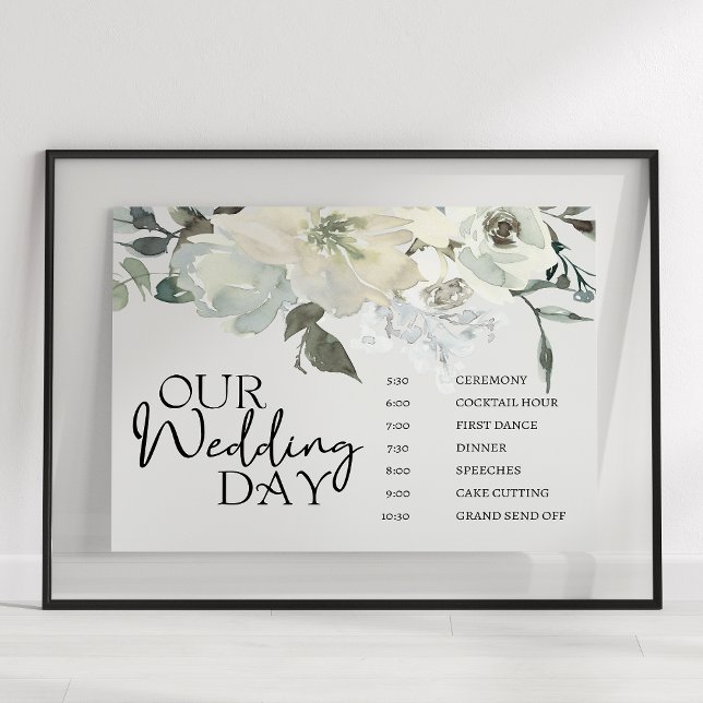 Elfenbensvita rosor Blommig bröllopsschemaaffisch Poster (Skapare uppladdad)