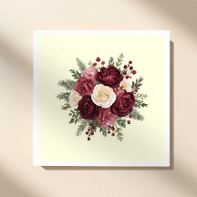 Elfenbensvitt och vinrött blommande bröllopspapper