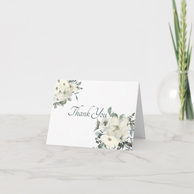 Elfenbensvitt vattenfärg tackkort med blommotiv (Framsida)
