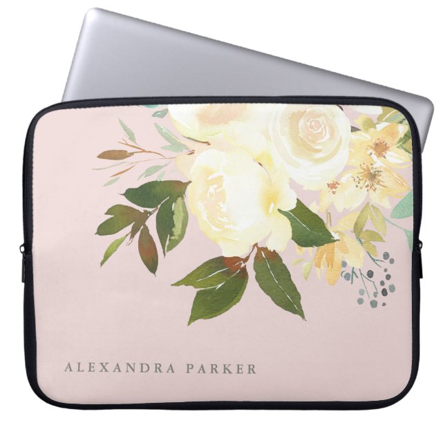 Elfenbenvattenfärgblommigt på rodnad laptop sleeve (Framsidan)