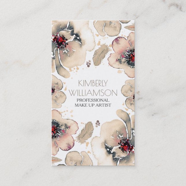 Elfenbenvattenfärgen blommar den Boho fjäderkranen Visitkort (Framsida)