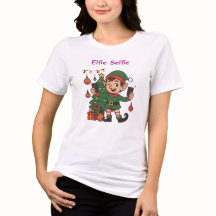 Elfie Selfie Dam Jul T-Shirt – Söt Krist