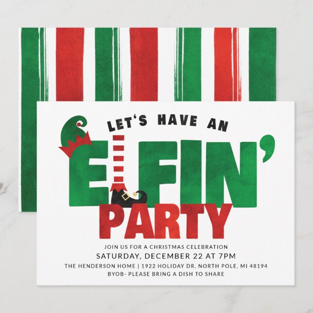 Elfin Party - inbjudan till julfest (Fram/baksida)