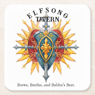 Elflåt Tavern - Baldur's Grind Underlägg Papper Kvadrat