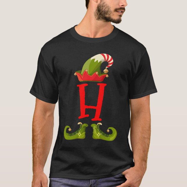 Elfmonogram H initial Söt Matchande Familj Jul T Shirt (Framsida)