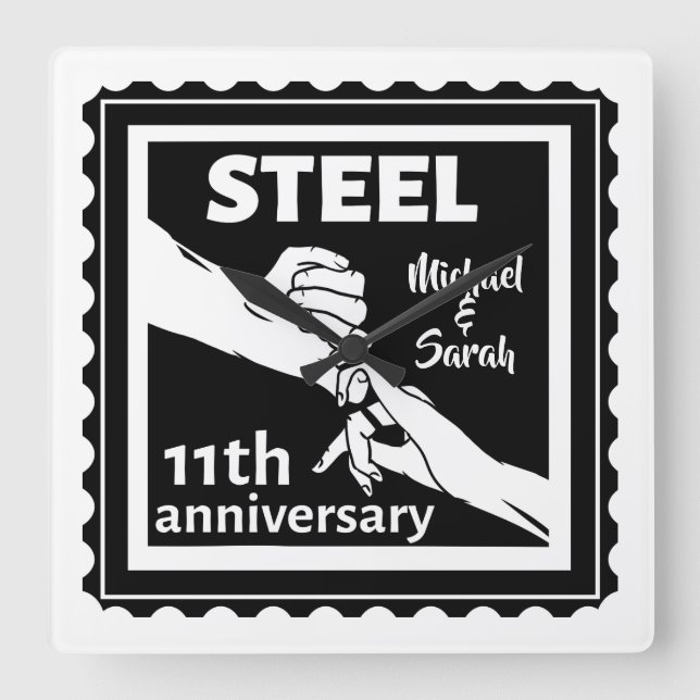 Elfte bröllop-årsdagen för firandet av händer fyrkantig klocka (Framsida)