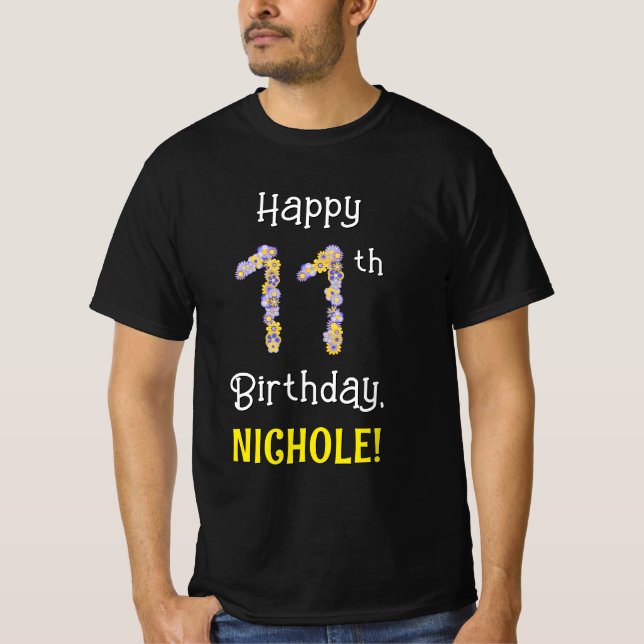 Elfte födelsedagen: Blommigt Flowers Number "11" + T Shirt (Framsida)