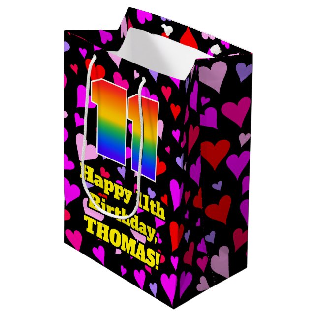 Elfte födelsedagen: Loving Hearts Mönster, regnbåg (Framsidan Vinklad)