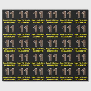 Elfte födelsedagen: Namn & Faux Wood Grain Mönster Presentpapper
