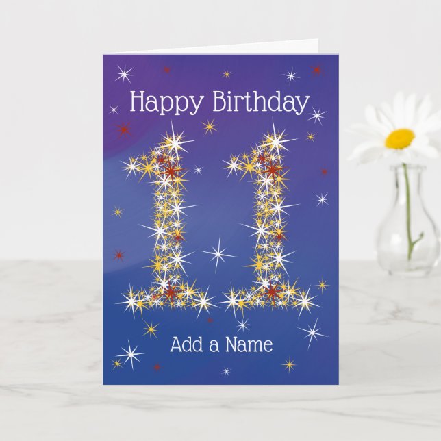 Elfte födelsedagen - nummer 11 i stjärnor - blå -  kort (Liten växt)