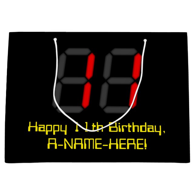 Elfte födelsedagen: Red Digital Clock Stil "11" +  (Framsidan)