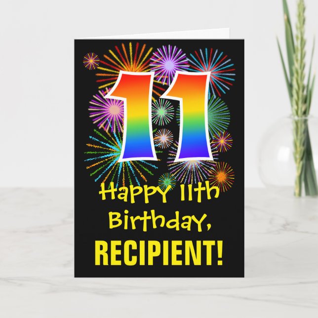 Elfte födelsedagen: Roligt Fireworks Mönster + reg Kort (Framsida)