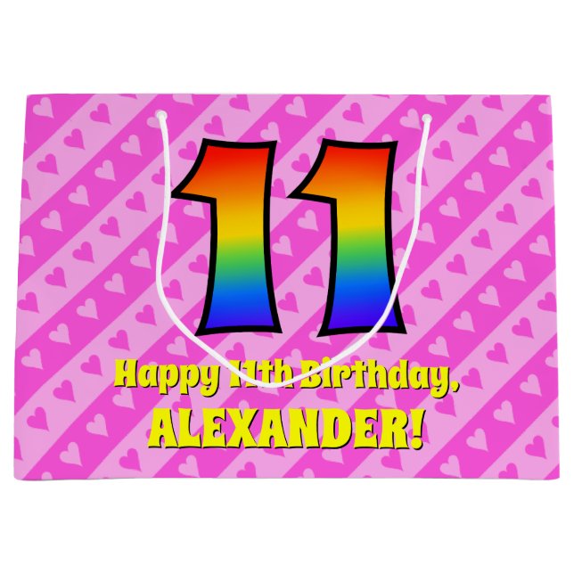 Elfte födelsedagen: Rosa Rand & Hearts, regnbåge n (Framsidan)