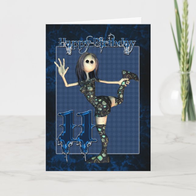 Elfte födelsedagskort med Moonies H.I.P Rag Doll Kort (Framsida)