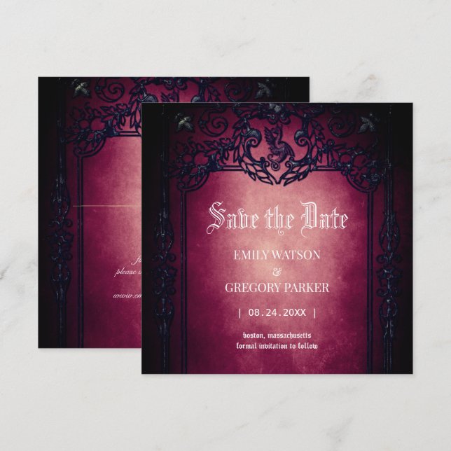 Elgant Gothic Teal Rost Röd Ram Save The Date Inbjudningar (Fram/baksida)