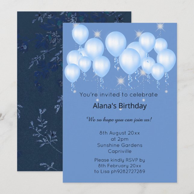 ELGANT NAVY MODERN VÅR BALLOON Gnistra Inbjudningar (Fram/baksida)