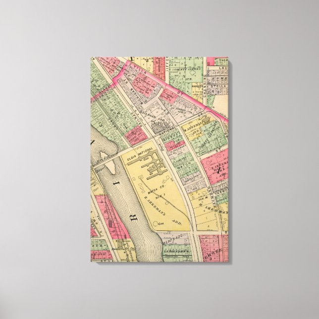 Elgin Illinois 1871 Karta Elgin Watch Factory Canvastryck (Framsida)