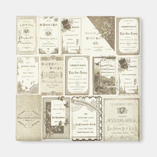 Elgin Illinois 1880:s inbjudan till Klubb Sepia Pa Magnet (Framsidan)