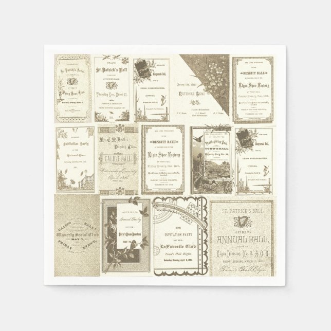 Elgin Illinois 1880:s inbjudan till Sepia-Klubben  Pappersservett (Framsidan)