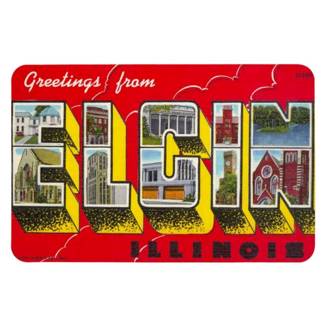 Elgin Illinois IL Large Brev Postcard Magnet!!!!!! Magnet (Horisontell)