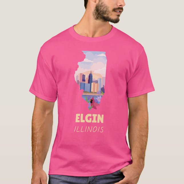 Elgin Illinois Karta Oversized T Shirt (Framsida)