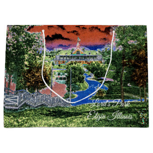 ELGIN ILLINOIS LORDS PARK PAVILION 1920'S ART VIEW