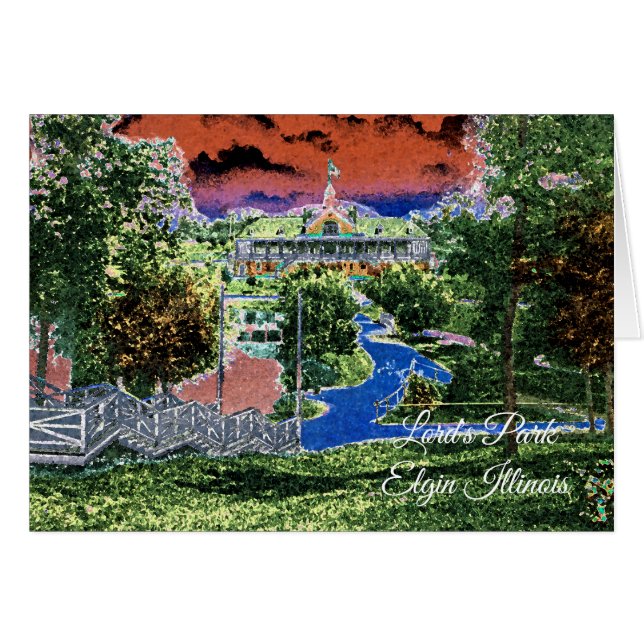 ELGIN ILLINOIS LORDS PARK PAVILION 1920'S ART VIEW HÄLSNINGSKORT (Framsidan Horizontal)
