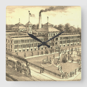 Elgin klockafabrik 1871 avbildar Elgin Illinois Fyrkantig Klocka