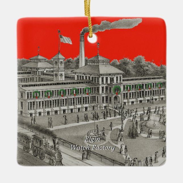 Elgin klockafabrik Elgin Illinois 1871 Julgransprydnad Keramik (Framsida)