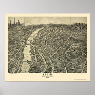 Elgin panorama- karta för IL - 1880 Poster