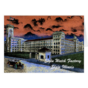 Elgin Watch Factory Colorful Watercolor 1920 Art Hälsningskort