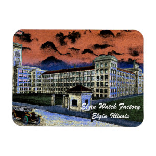 Elgin Watch Factory Colorful Watercolor 1920 Art Magnet