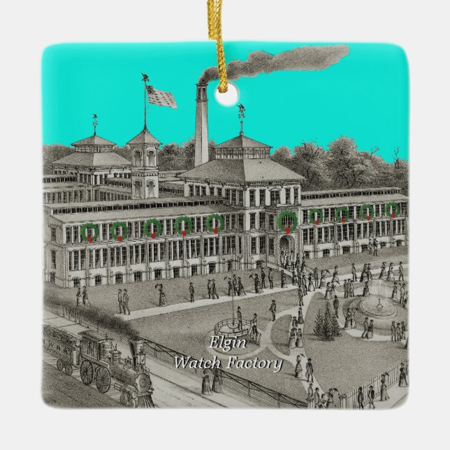 Elgin Watch Factory Elgin Illinois 1871 Julgransprydnad Keramik (Framsida)