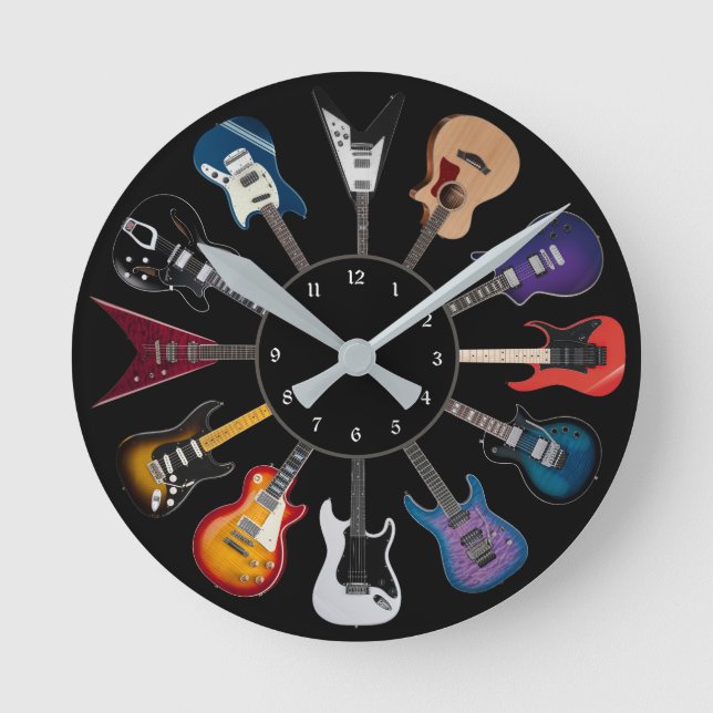 Elgitarr Cirkel Svart Rund Klocka (Framsida)